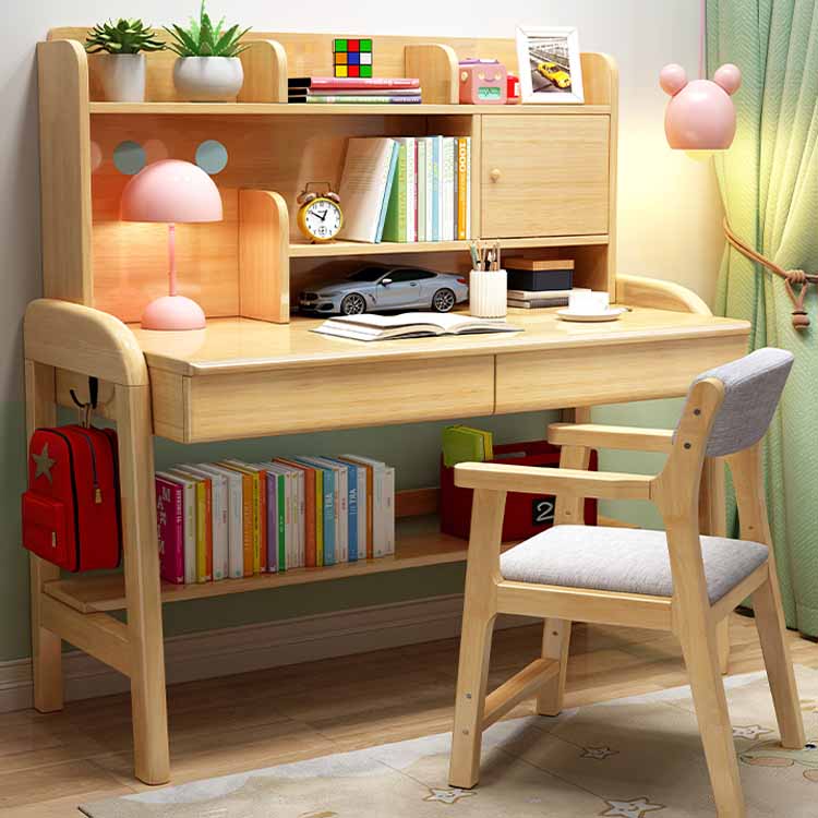 Wooden Children's Desk Adjustable Desk with Chair Set with Storage Shelves