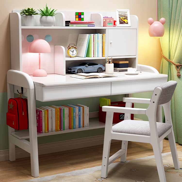 Wooden Children's Desk Adjustable Desk with Chair Set with Storage Shelves