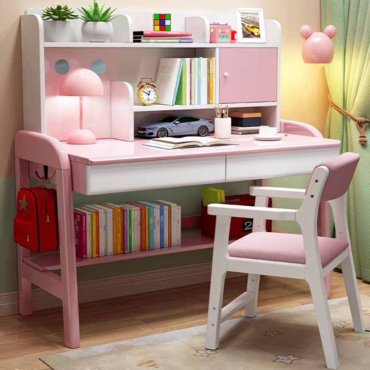 Wooden Children's Desk Adjustable Desk with Chair Set with Storage Shelves