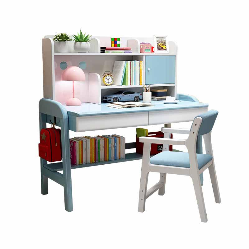 Wooden Children's Desk Adjustable Desk with Chair Set with Storage Shelves