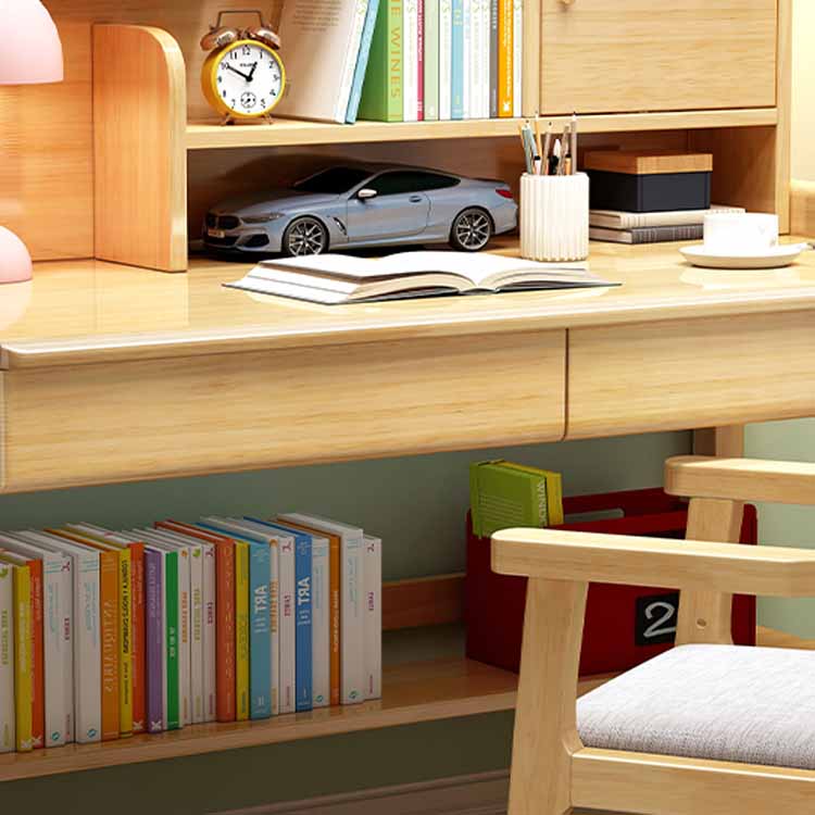 Wooden Children's Desk Adjustable Desk with Chair Set with Storage Shelves