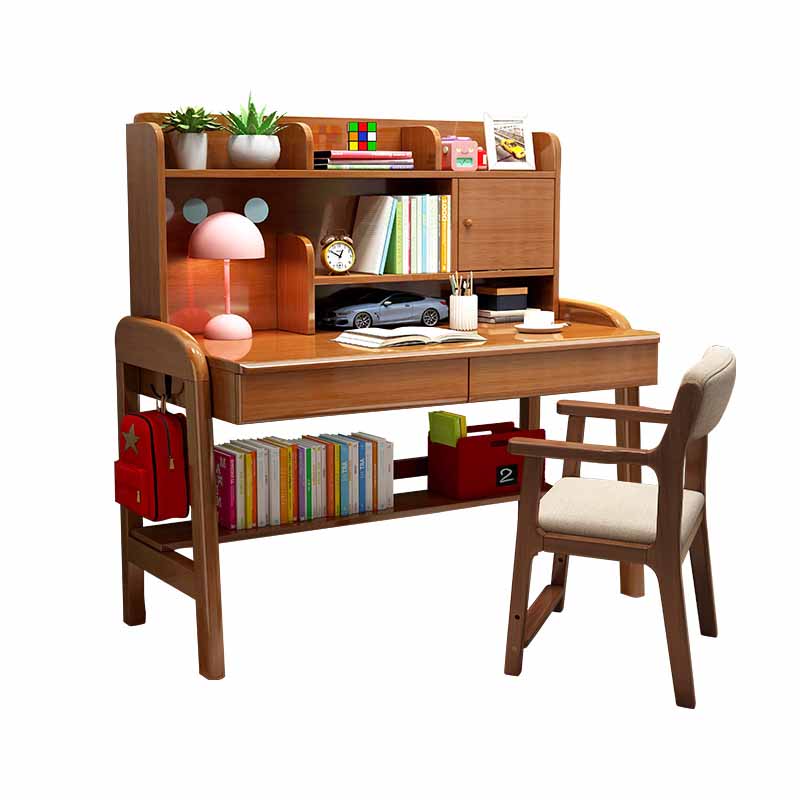 Wooden Children's Desk Adjustable Desk with Chair Set with Storage Shelves