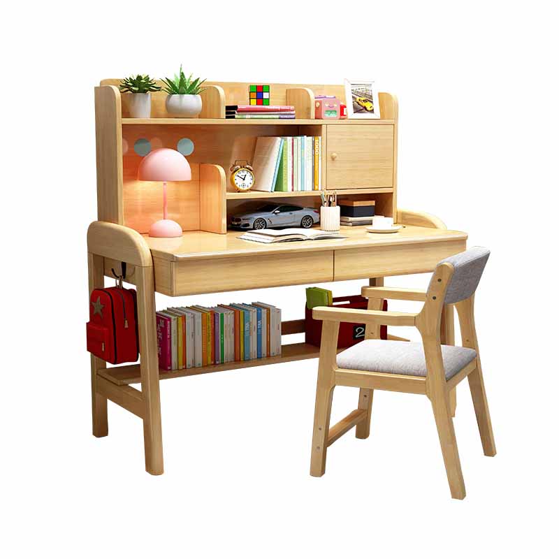 Wooden Children's Desk Adjustable Desk with Chair Set with Storage Shelves