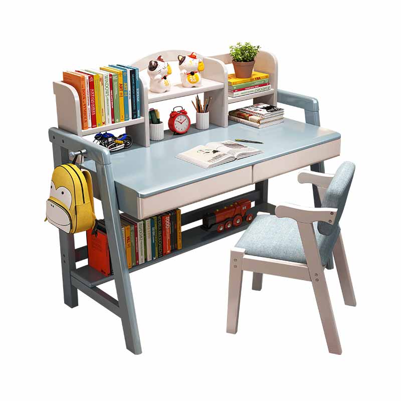 Wooden Children's Desk Home Desk with Chair Set with Storage Shelves