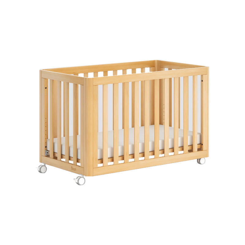 Standard Size Modern Baby Crib Light Wood Nursery Crib with Casters