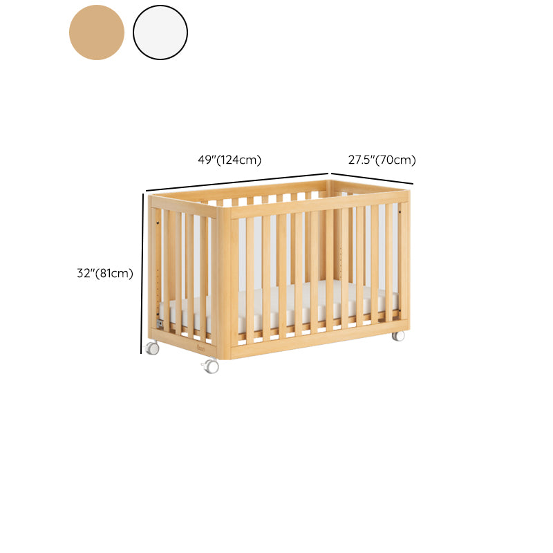 Standard Size Modern Baby Crib Light Wood Nursery Crib with Casters