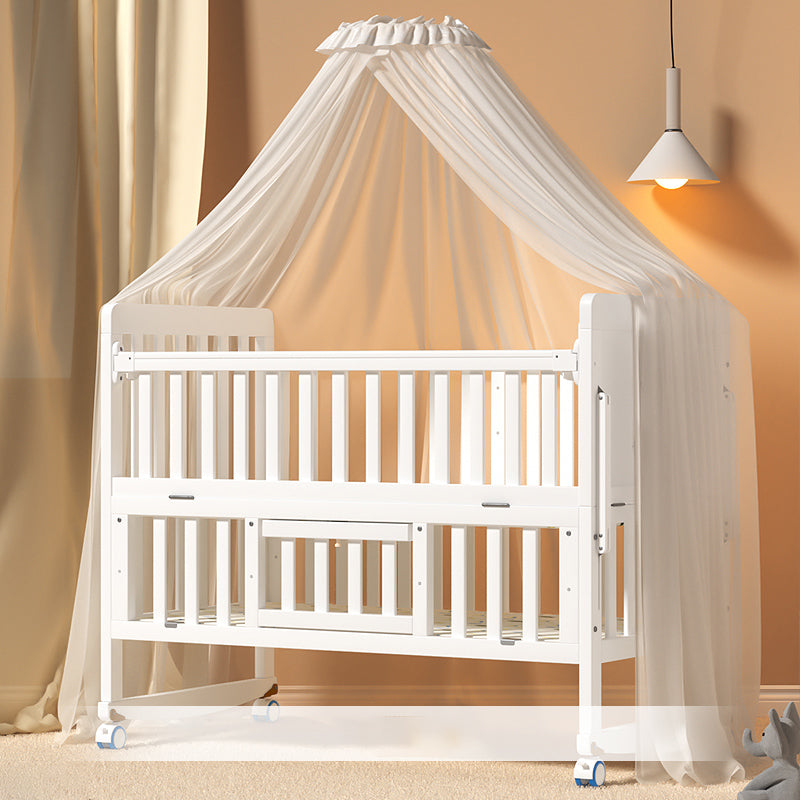 Scandinavian White Wood with Guardrail with Storage Nursery Crib