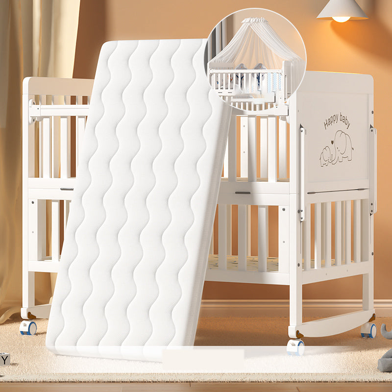 Scandinavian White Wood with Guardrail with Storage Nursery Crib