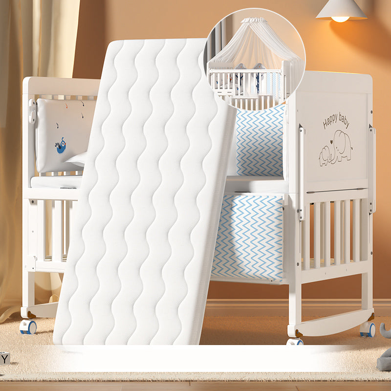 Scandinavian White Wood with Guardrail with Storage Nursery Crib