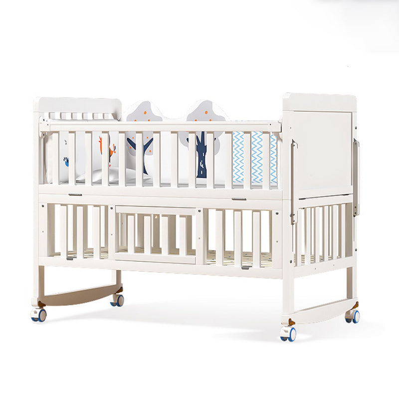 Scandinavian White Wood with Guardrail with Storage Nursery Crib