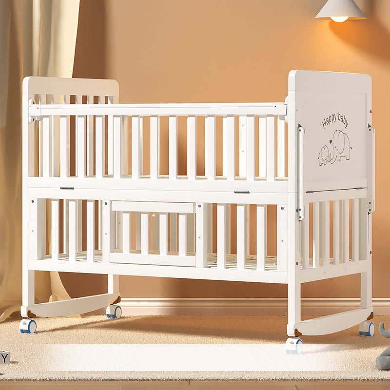 Scandinavian White Wood with Guardrail with Storage Nursery Crib