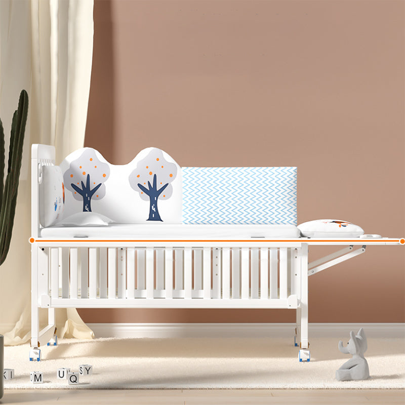 Scandinavian White Wood with Guardrail with Storage Nursery Crib