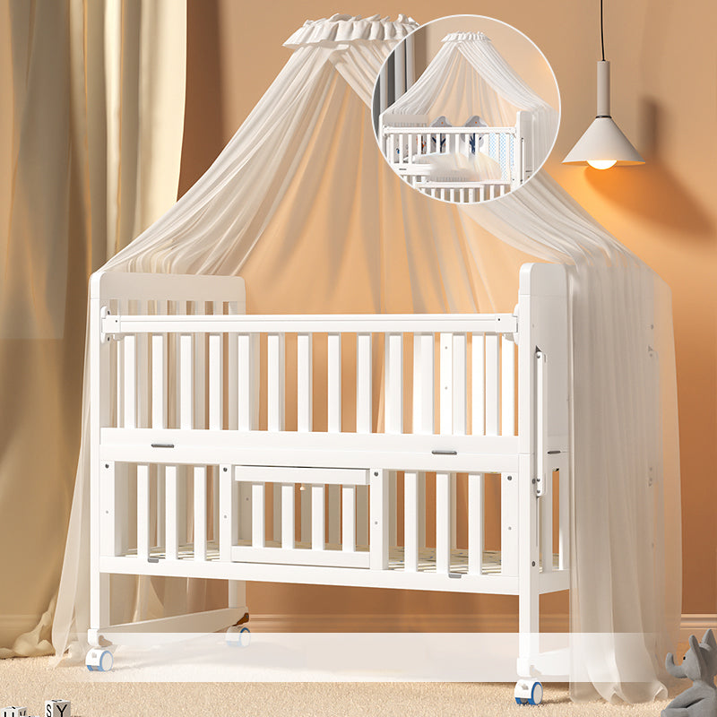 Scandinavian White Wood with Guardrail with Storage Nursery Crib