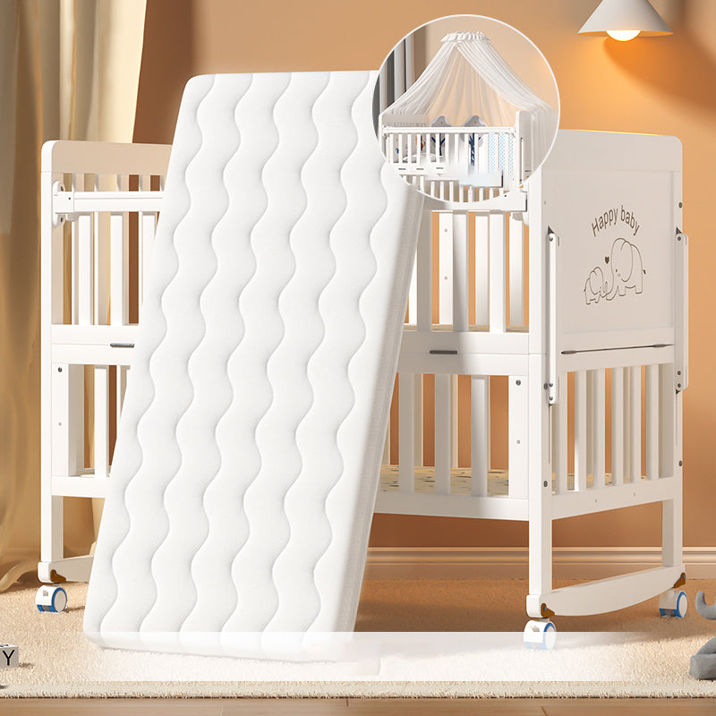 Scandinavian White Wood with Guardrail with Storage Nursery Crib