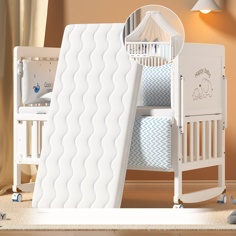 Scandinavian White Wood with Guardrail with Storage Nursery Crib