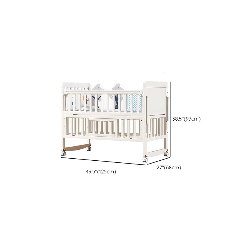 Scandinavian White Wood with Guardrail with Storage Nursery Crib