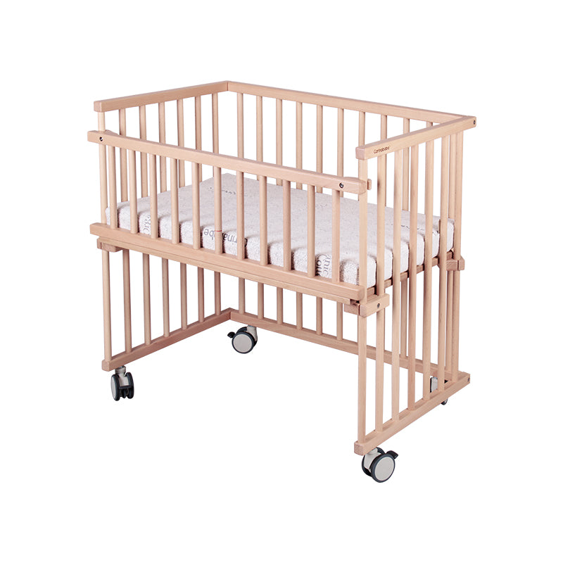 Modern Beech Baby Crib Light Wood Standard Size Nursery Crib with Casters