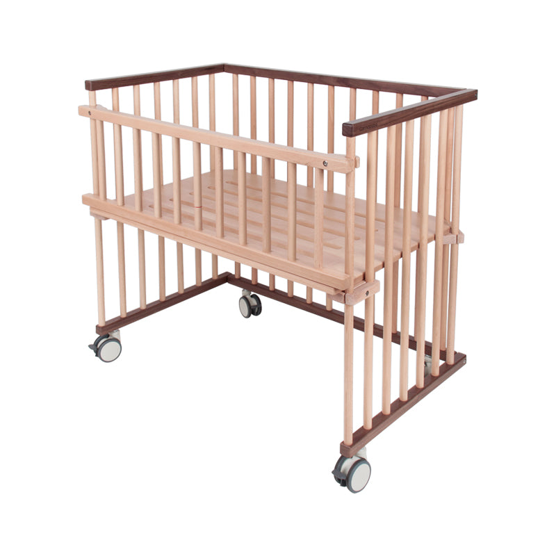 Modern Beech Baby Crib Light Wood Standard Size Nursery Crib with Casters