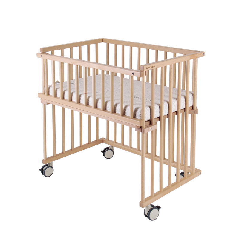 Modern Beech Baby Crib Light Wood Standard Size Nursery Crib with Casters