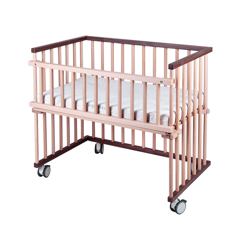 Modern Beech Baby Crib Light Wood Standard Size Nursery Crib with Casters