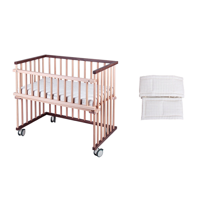 Modern Beech Baby Crib Light Wood Standard Size Nursery Crib with Casters