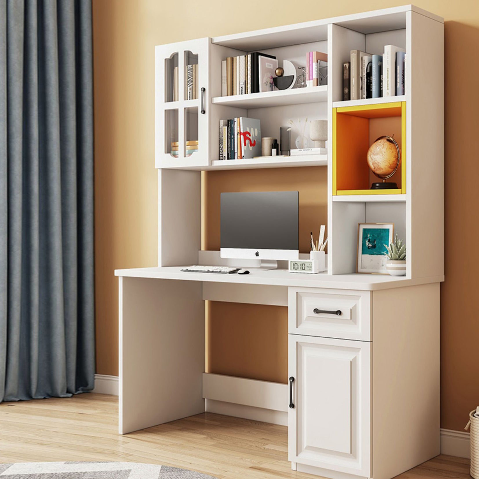 Solid Wood Children's Desk Writing Desk with Storage Shelves