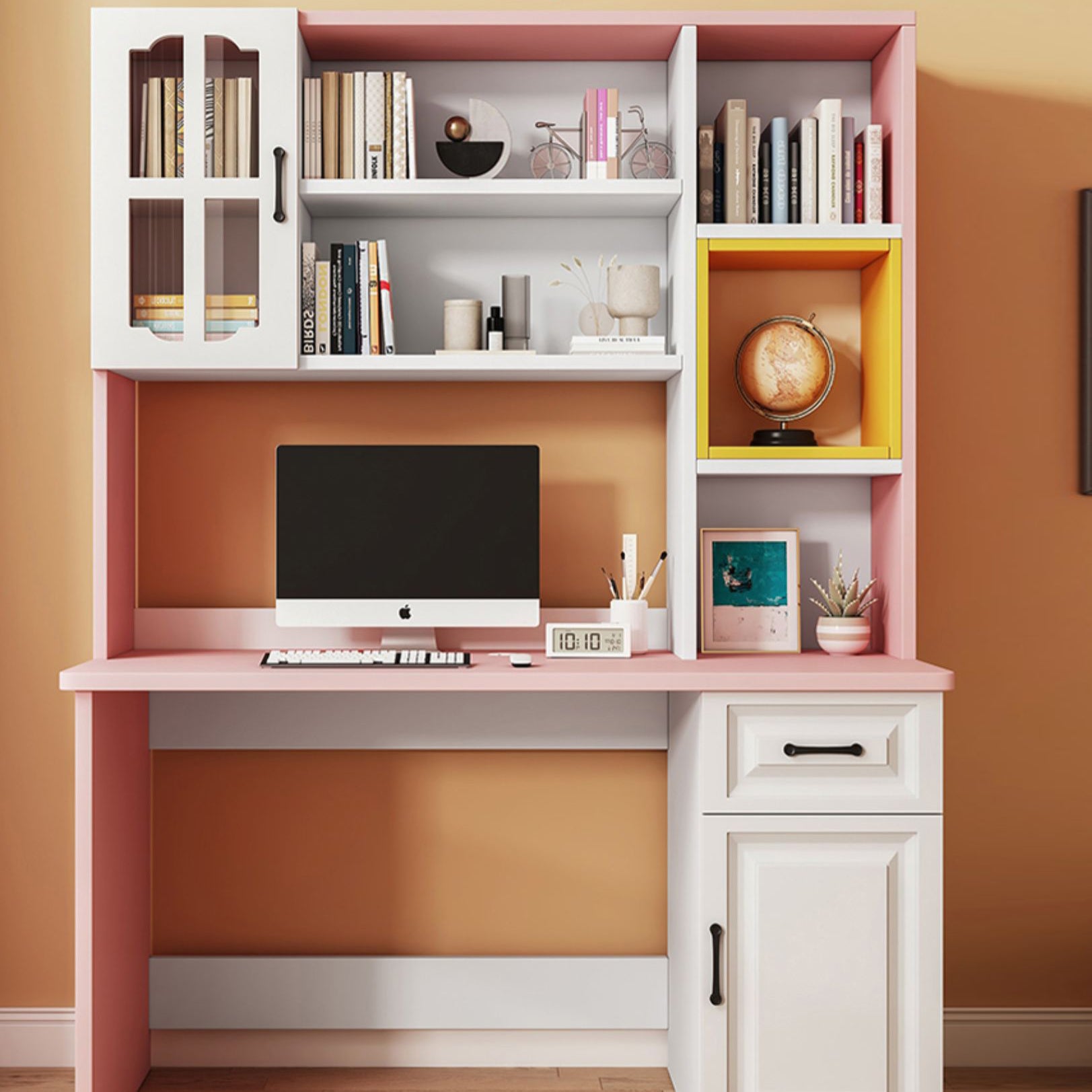 Solid Wood Children's Desk Writing Desk with Storage Shelves