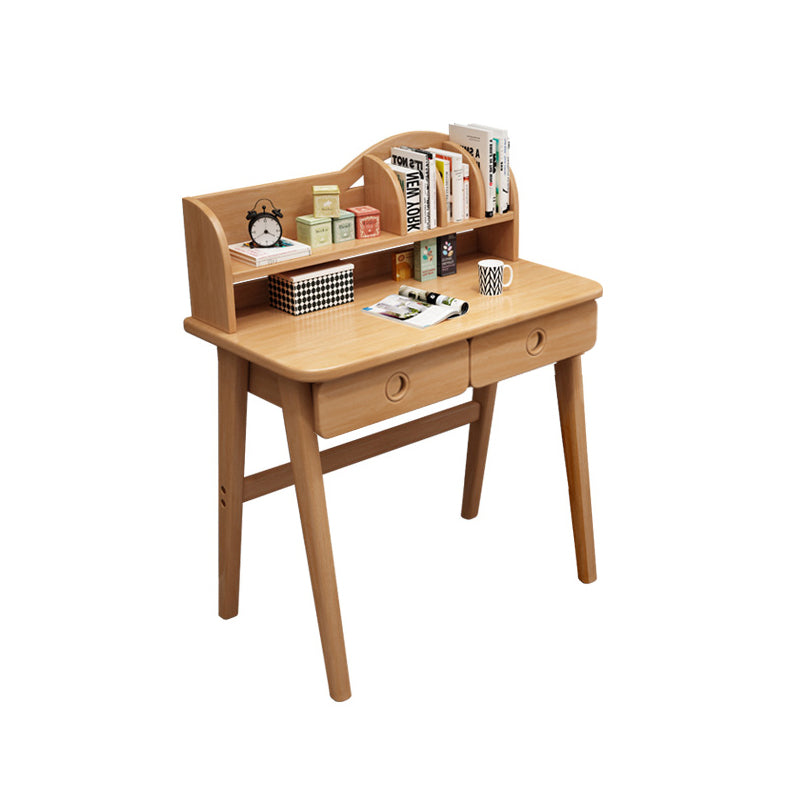 Solid Wood Student Desk Home Writing Desk with Storage Shelves