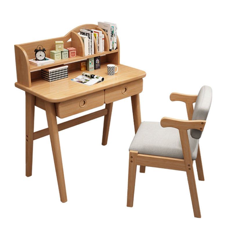 Solid Wood Student Desk Home Writing Desk with Storage Shelves