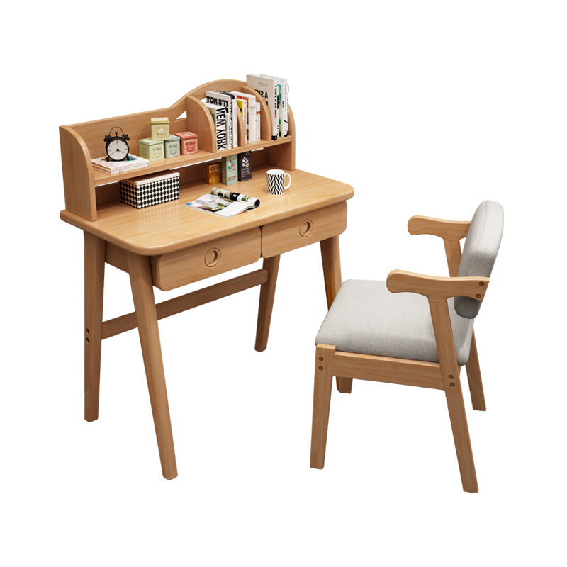 Solid Wood Student Desk Home Writing Desk with Storage Shelves