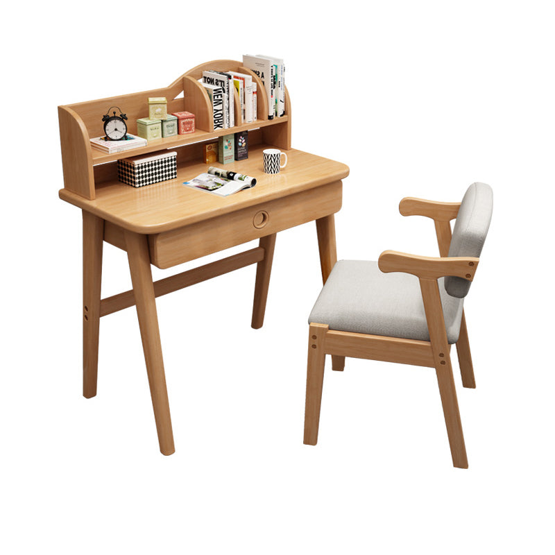 Solid Wood Student Desk Home Writing Desk with Storage Shelves