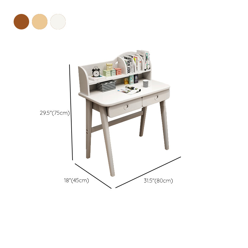 Solid Wood Student Desk Home Writing Desk with Storage Shelves