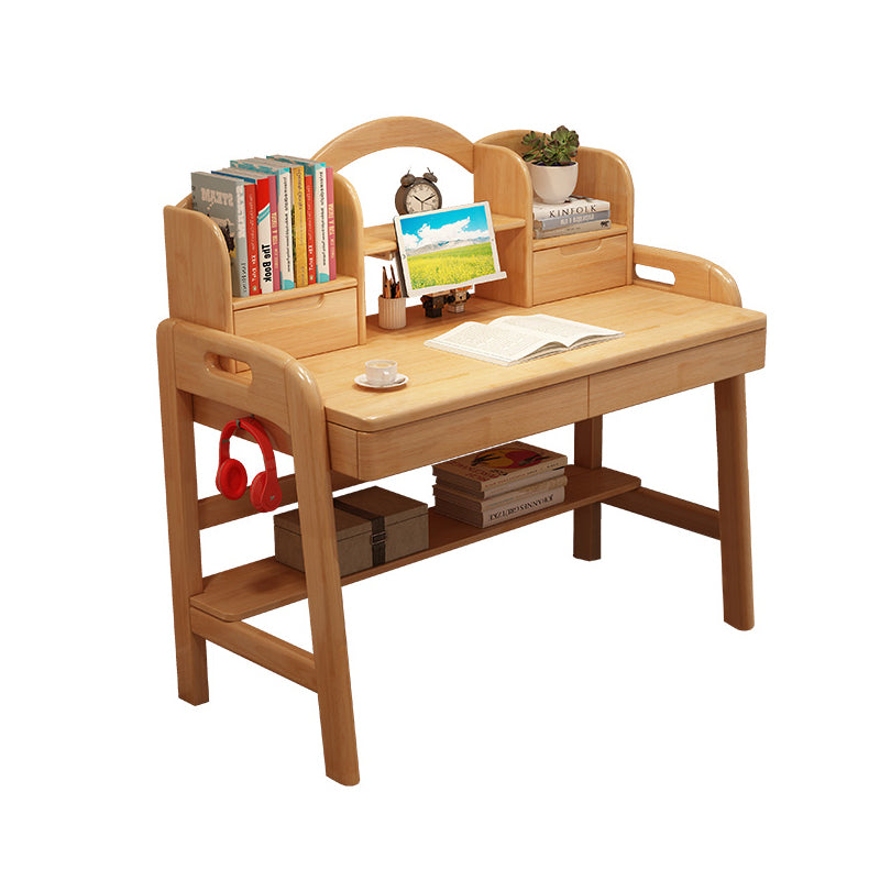 Solid Wood Student Desk Storage Shelves Writing Desk with Side Hook