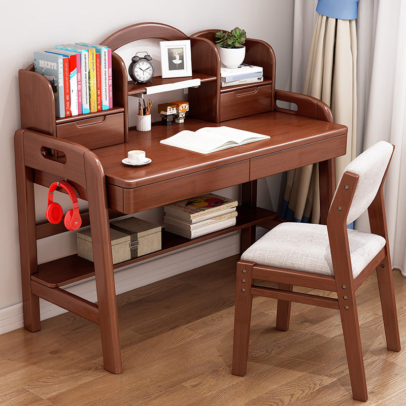 Solid Wood Student Desk Storage Shelves Writing Desk with Side Hook