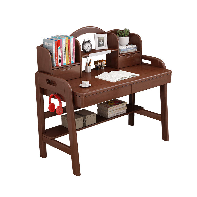 Solid Wood Student Desk Storage Shelves Writing Desk with Side Hook