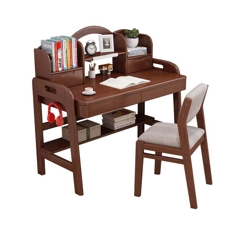 Solid Wood Student Desk Storage Shelves Writing Desk with Side Hook