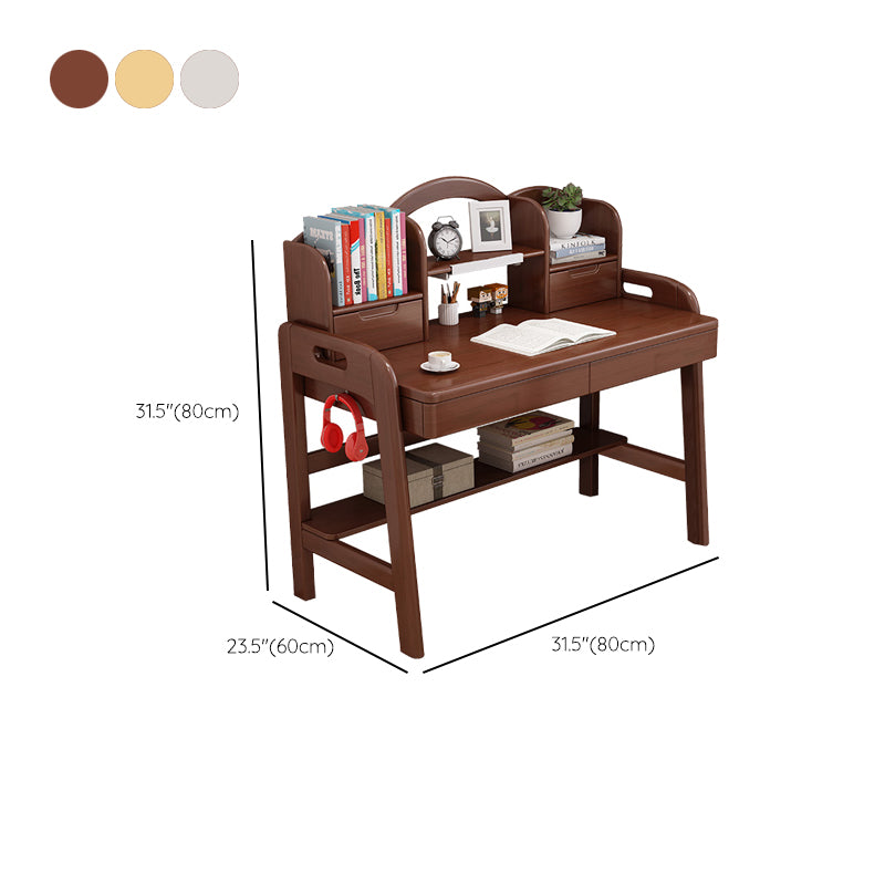 Solid Wood Student Desk Storage Shelves Writing Desk with Side Hook