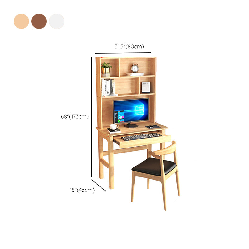 Solid Wood Study Desk Home Keyboard Tray Writing Desk with Bookshelf