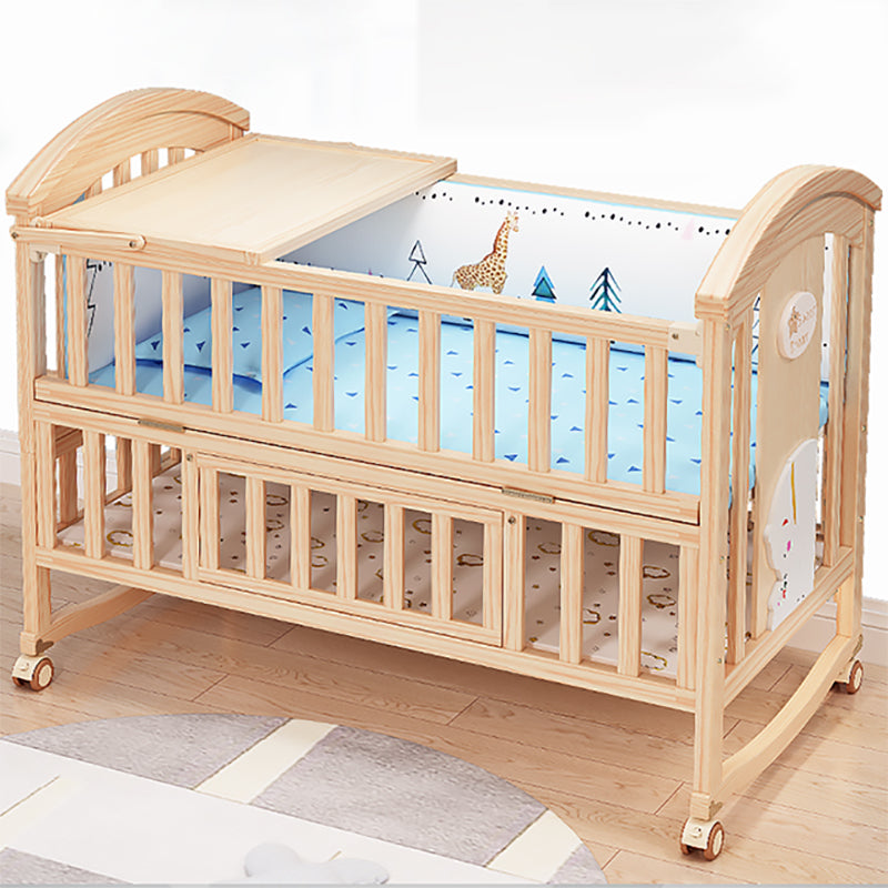 Farmhouse / Country Wood Washed Natural with Adjustable Height Baby Crib