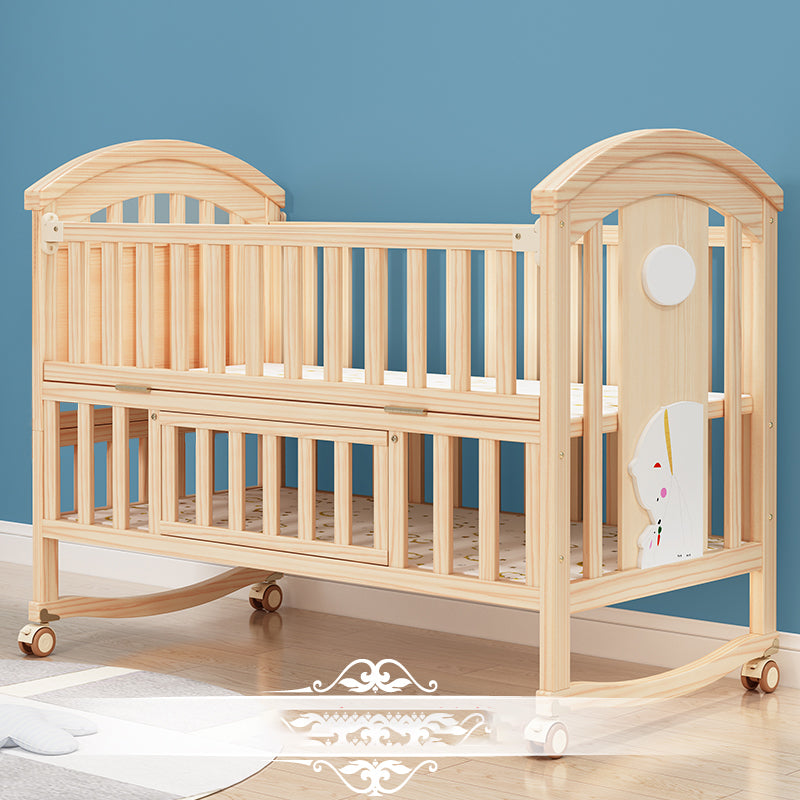 Farmhouse / Country Wood Washed Natural with Adjustable Height Baby Crib