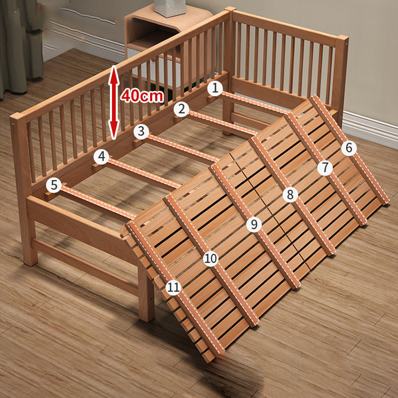 Modern Baby Crib Washed Natural Beech with Guardrail Nursery Bed