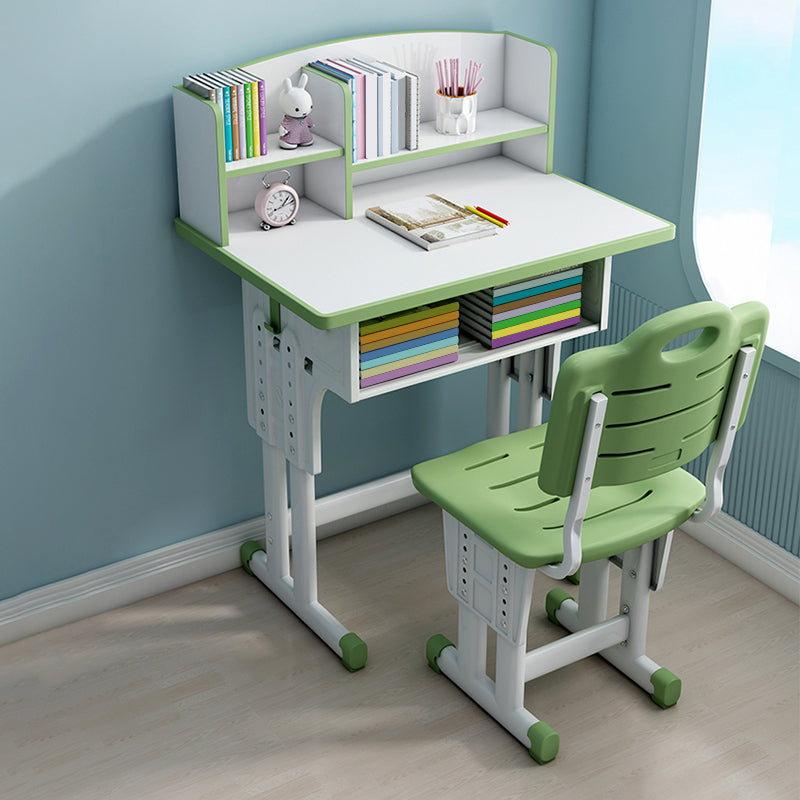 Adjustable Kids Desk Solid Wood Desk and Chair Set with Bookshelf