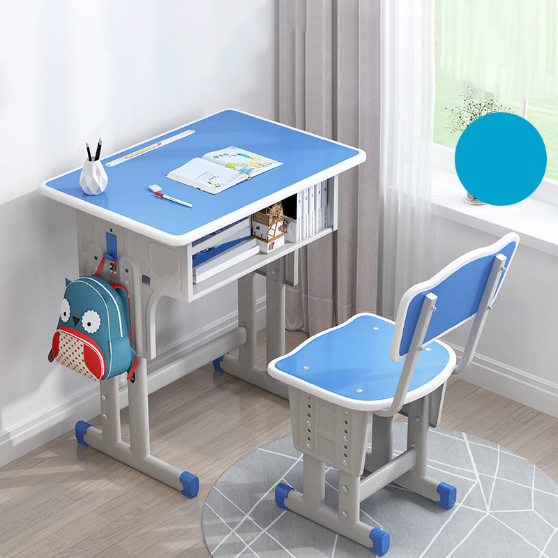 Adjustable Kids Desk Solid Wood Desk and Chair Set with Bookshelf