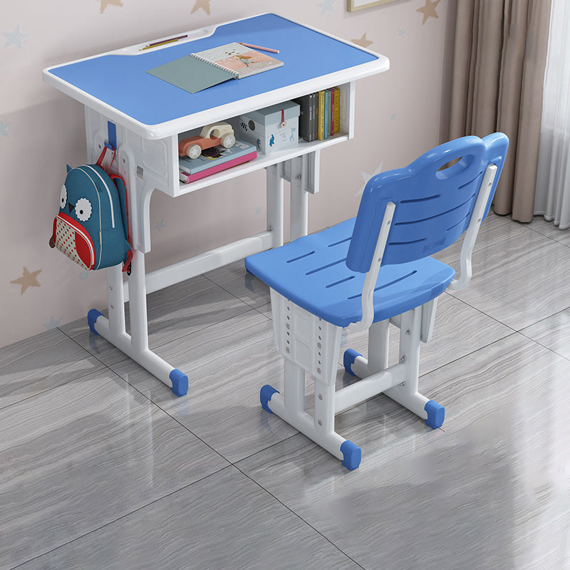 Adjustable Kids Desk Solid Wood Desk and Chair Set with Bookshelf