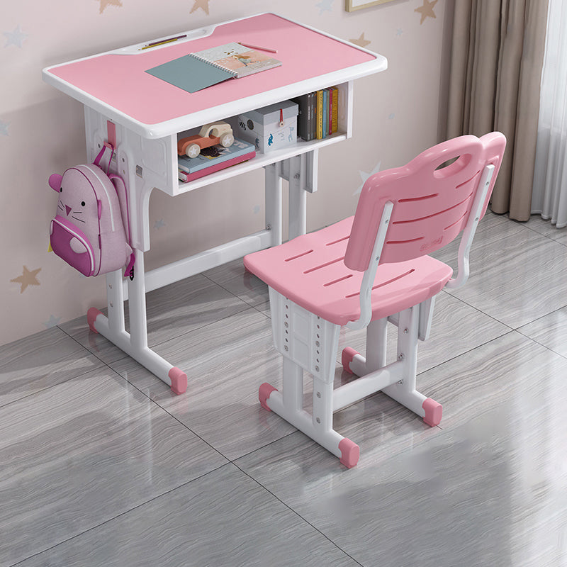 Adjustable Kids Desk Solid Wood Desk and Chair Set with Bookshelf