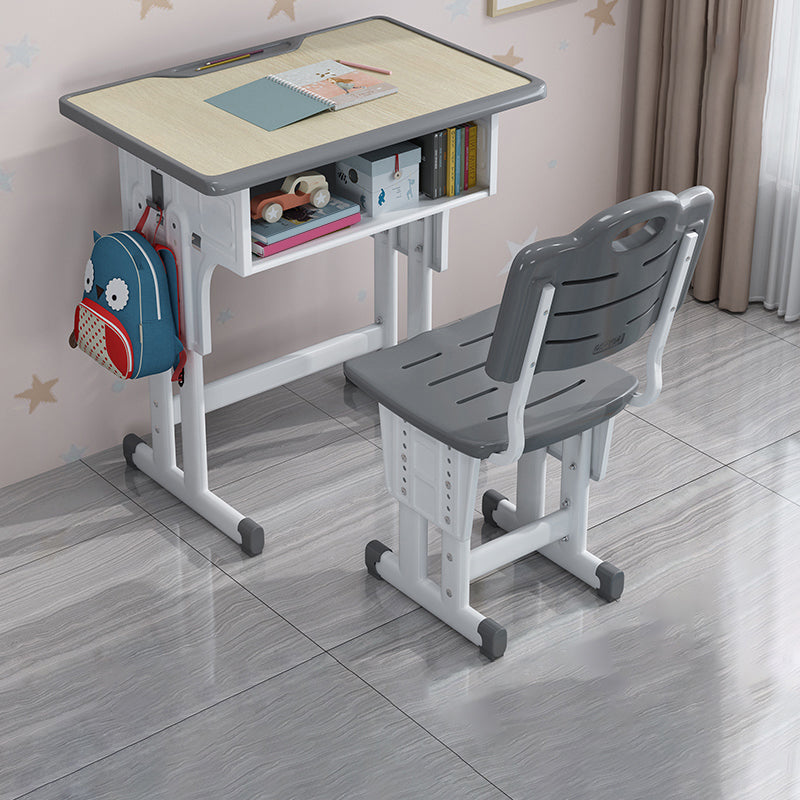 Adjustable Kids Desk Solid Wood Desk and Chair Set with Bookshelf