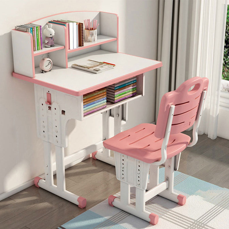 Adjustable Kids Desk Solid Wood Desk and Chair Set with Bookshelf