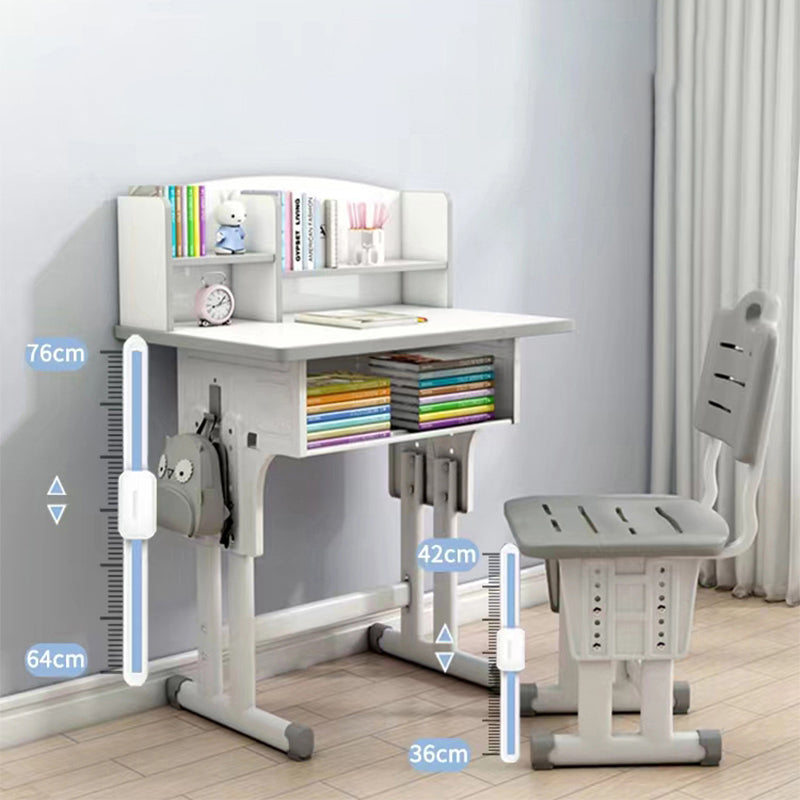 Adjustable Kids Desk Solid Wood Desk and Chair Set with Bookshelf