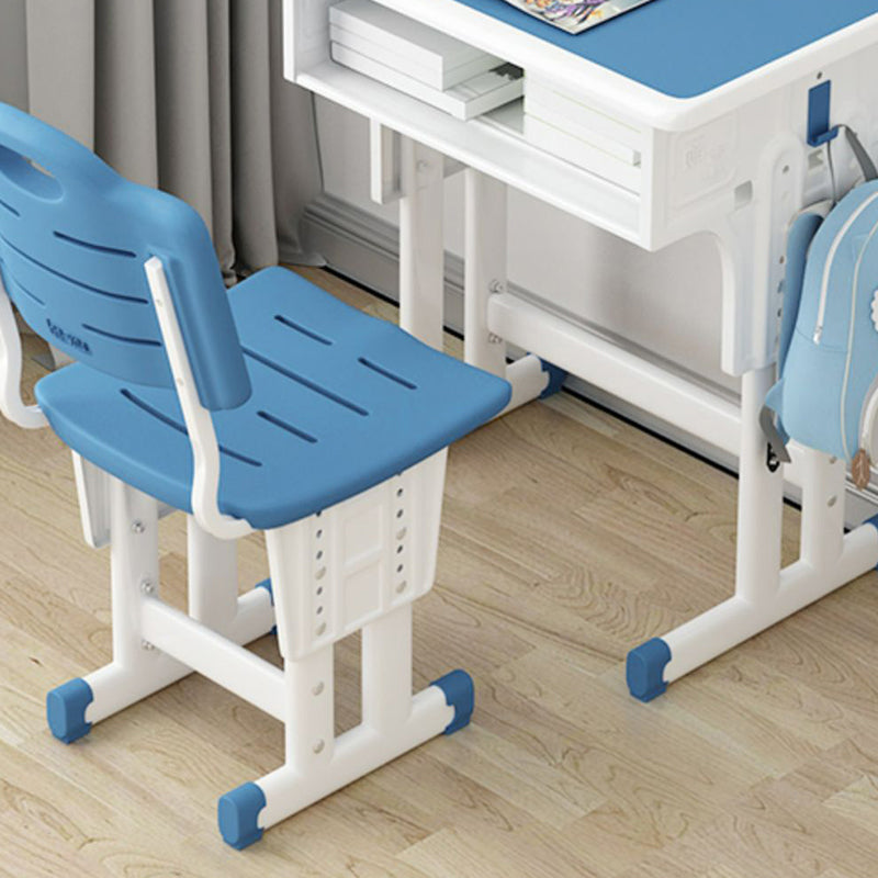 Adjustable Kids Desk Solid Wood Desk and Chair Set with Bookshelf