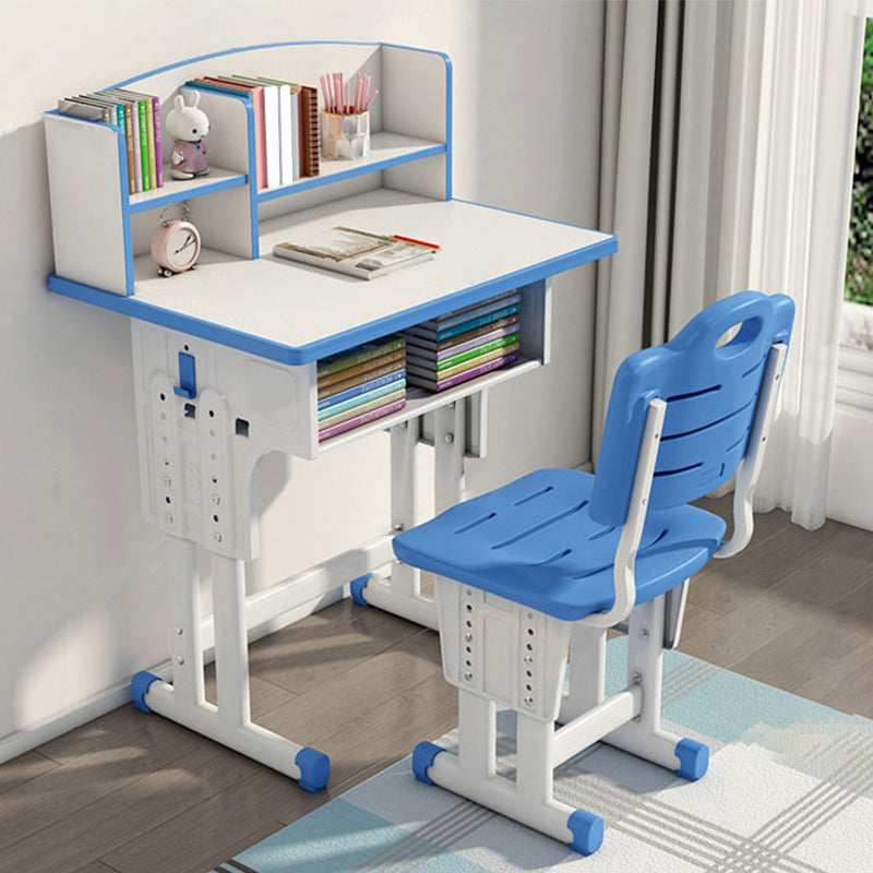 Adjustable Kids Desk Solid Wood Desk and Chair Set with Bookshelf